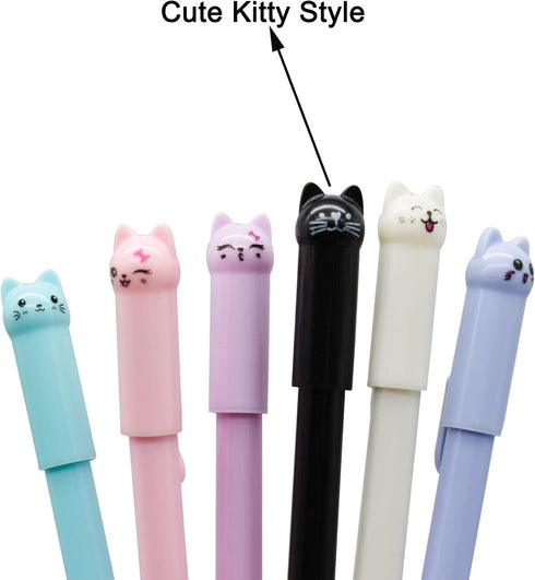 Maydahui 12 PCS Cat Rollerball Pens, Cute Cartoon Kitty Animal Pen, Black Gel Ink Smooth Writing for Cats Lovers