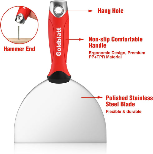 Goldblatt 6" Putty Knife, Stainless Steel Scraping Paint, Putty Knife Scraper with Hammer End, Soft Grip, Perfect for Drywall Repairing and Finishing by Goldblatt