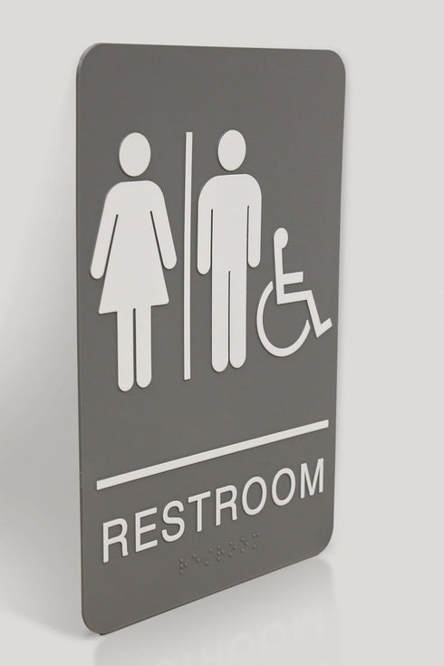 Headline Sign 5222 ADA Wheelchair Accessible Restroom Sign, 6 x 9 Inches, Light Gray/White, Made in USA