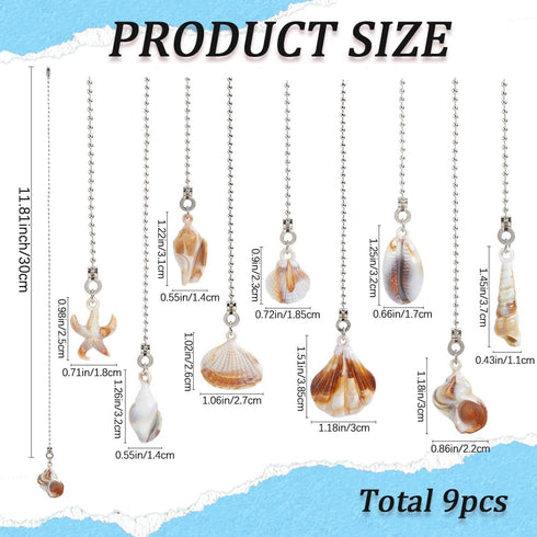 9Pcs 9 Summer CRASPIRE Sea Shell Ceiling Fan Pull Chain Style Acrylic Ocean Beach Seashell Marine Hanging Boho Pendant