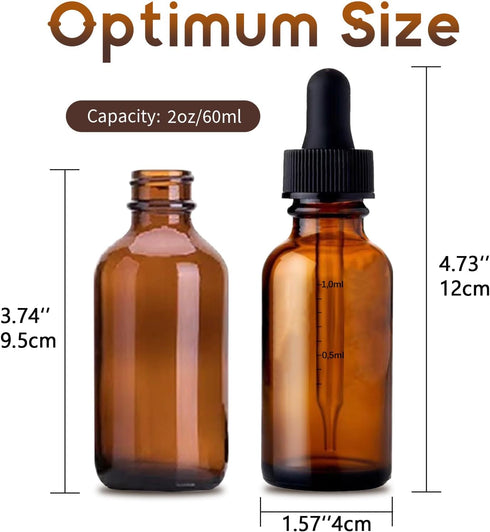 24 Pack Amber Glass Dropper Bottle, 2 oz/60 ml with Dropper, Leak Proof Travel Dispenser for Essential Oils