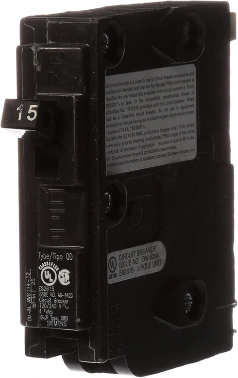 Siemens HI 15-Amp D115 QO Replacement Single Pole Circuit Breaker, as shown in the image