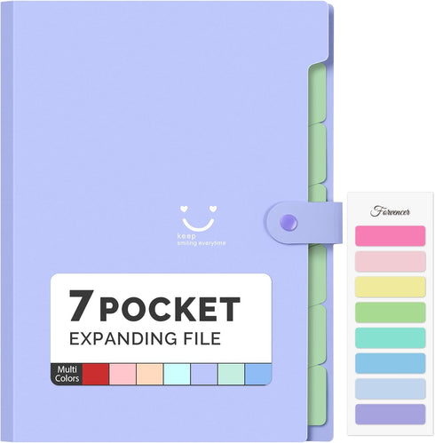 Fovencer Accordion File Organizer - Letter Size - 7 Pockets - Portable Document Paper Bill Organizer Folio - Purple