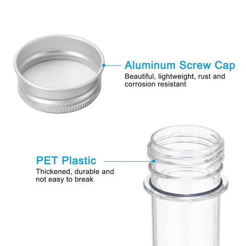 PATIKIL 100ml Plastic Test Tubes with Screw Caps, 6Pcs 160x33mm Tubes for Candy Bead Storage, Bath Salt Lab Use, Silver