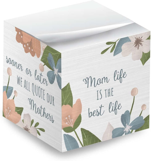 Mothers Floral Sticky Note Cube, 600 Sheets, 2.75" Memo Block, Four Empowering Messages On Each Side