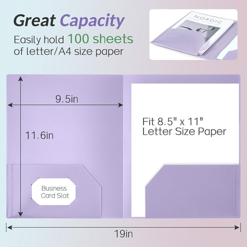 Sooez 6 Pack Heavy Duty Plastic Pocket Folders with Labels - Pastel Poly Document Folders for School Office