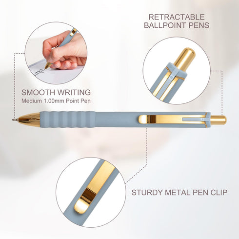 Ballpoint Pens Black Ink with Super Soft Grip Medium Point 1.0mm Office Pens (Gold 12-count)