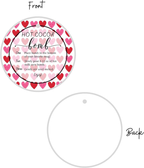 Lashicorn 30 Pack Hot Cocoa Bomb Instruction Cards | | Hot Cocoa Bomb Supplies | White Card with Valentine Design