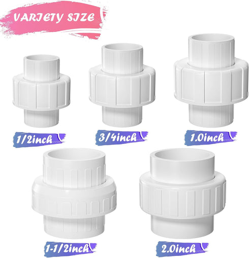8PCS 1/2Inch PVC Union Coupling, Furniture Grade Pipe Fittings with EPDM O-Ring, White Slip Adapter for Plumbing