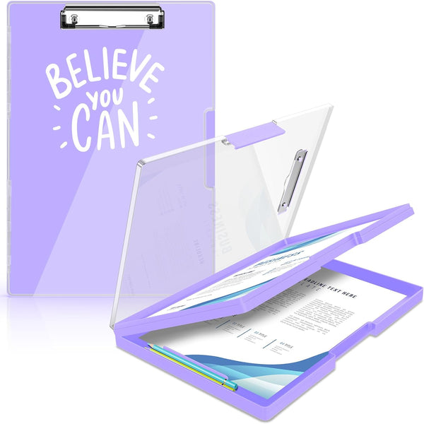 Sooez Clipboard with Storage, Cleaview Clip Boards 8.5x11, Dry Erase Plastic Nursing Clipboard, Light Purple for