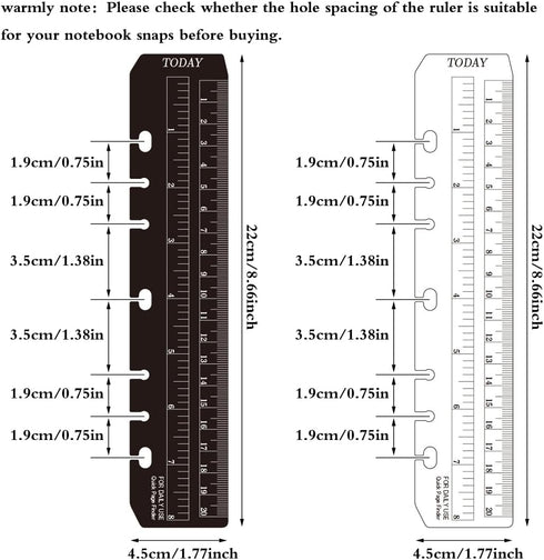JKJF 4 Pcs Plastic Page Marker Snap-in Bookmark Ruler for A5 Size 6-Hole Notebook Filler - Clear & Black