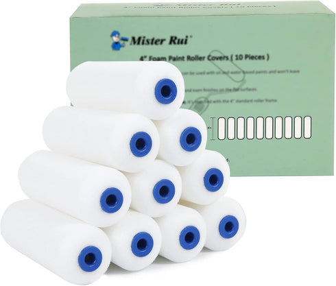 Mister Rui Foam Paint Roller, 4 Inch Paint Roller 10 Pack, High Density Small Foam Rollers for Painting