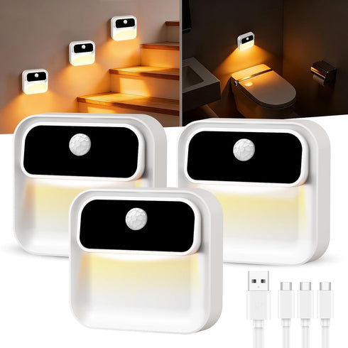 Stair Lights Indoor,2500mAh Rechargeable, Wireless Motion Sensor Night Light,Adjustable Brightness,Bathroom,Toilet Light,Cabinet,Bedroom,Stick on,