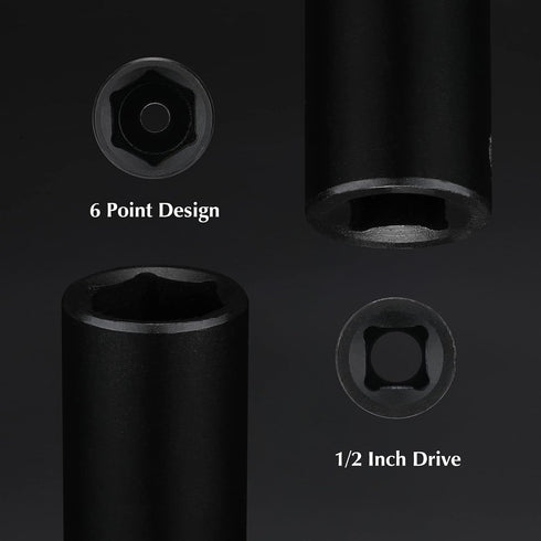 11PCS 1/2" Set, 6-Point, 11 1/2-Inch 3/8 Inch 1 Inch EMENTOL Drive Deep Impact Socket CR-V, Pieces SAE Sockets