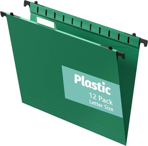 Plastic Hanging File Folder, Letter Size, 12 Pack Reinforced Hang Folders with 2 Inch Expansion, Sturdy File Cabinet