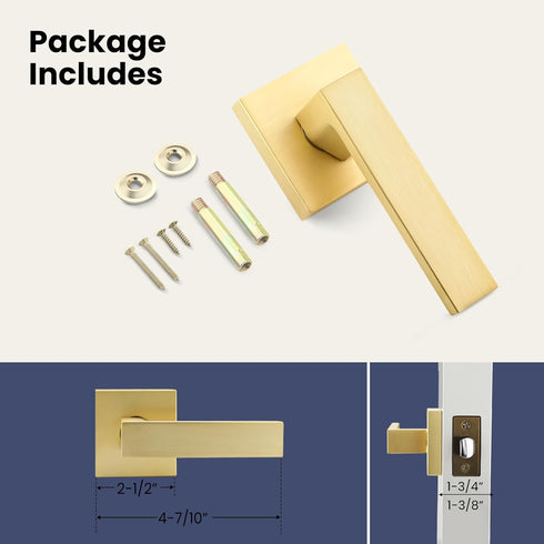 EHOMEWARE Heavy Duty Dummy Door Handle Set, 1 Pack Gold Interior Lever Knob for Right/Left Handing Doors