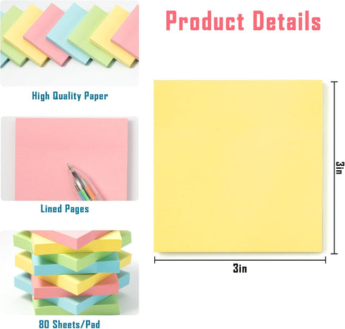HappyHapi Sticky Notes 3x3 Inches Bulk, 36 Pack 3600 Sheets Colored Self-Stick Pads for Office, School, Home