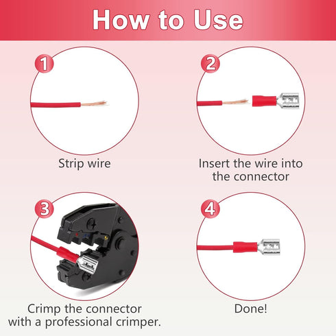 200 Pcs Red Female Quick Disconnects, Vinyl Insulated Spade Wire Connectors, 22-16 AWG