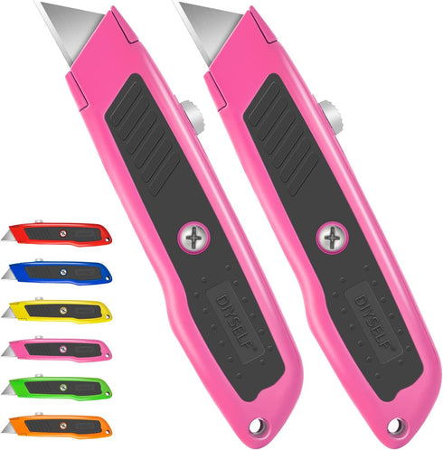 DIYSELF 2 Pack Box Cutter Retractable Heavy Duty Utility Knife, Ergonomic Razor