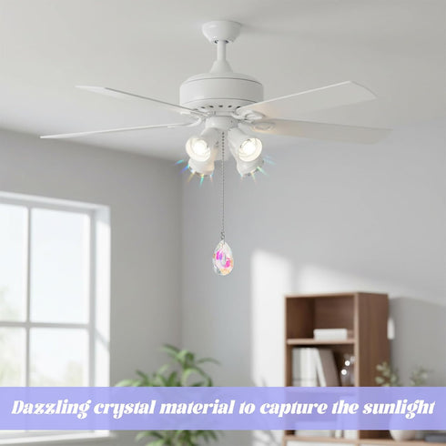 Apojgitn 2 22" Pcs Crystal Ceiling Fan Pull Chain, Decorative Rainbow Crystal Pendants with Ceiling Fan Chain Extender
