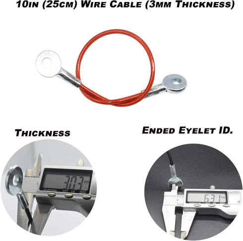 10 Pcs 10 Inch (25cm) 3mm Thickness Galvanized Steel Wire Cable Eyelets, Short Rope Lanyard Safety Tether Chain