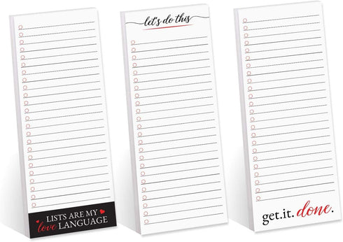 Motivational Sticky Note Checklist Set of 3, Black and Red To Do Note Pads, 50 Sheets Per Pad, Made in USA