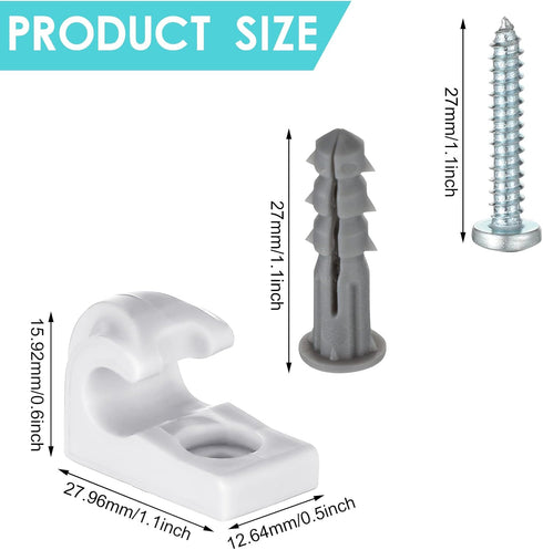 Down Wall Clip Closet Shelves Clips Wire Shelf Loop Clips Plastic Wire Wall Shelf Clips Screws and Expansion Tubes for Wire Shelving (16 Pack, White)