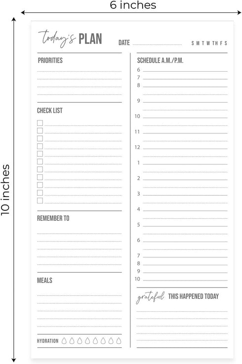 Daily to Do List Sticky Notepad, 6" x 10" Fill-in Schedule, Today's Plan Reminder Gratitude Checklist