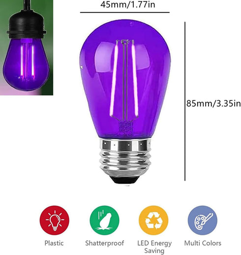 15 Pack 2W S14 LED Bulbs Purple Christmas Replacement Bulb for Outdoor String Lights Vintage LED Purple Edison Bulbs E26 Base Plastic Decorative Bulb for Outdoor Patio Christmas Decor(Purple) by Minsily