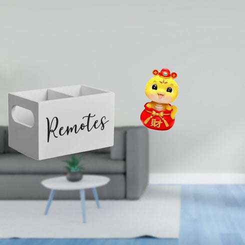 Fenteer 2025 Retro Wooden Remote Control Holder and Chinese New Year Snake Statue Organizer for Table Nightstand Office