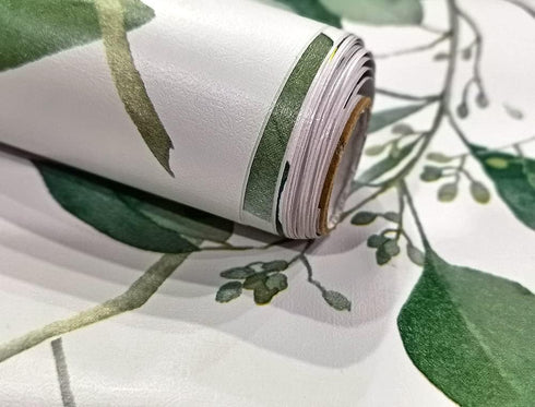 8267 Floral Peel and Stick Wallpaper 17.7in x 9.8ft, Green Eucalyptus Leaf Removable Self Adhesive Contact Paper