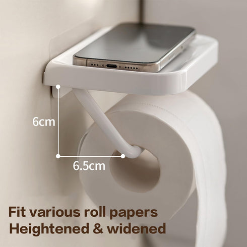 Self Adhesive Toilet Paper Holder with Shelf, No Drill Wall Mounted Bathroom Tissue Holder, Sticky TP Roll Holder