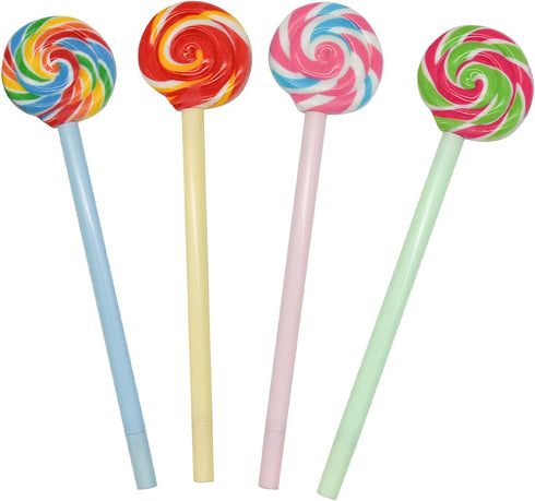 Maydahui 20PCS Rainbow Swirl Lollipops Shaped Rollerball Pens Black Gel Ink for School Office Home