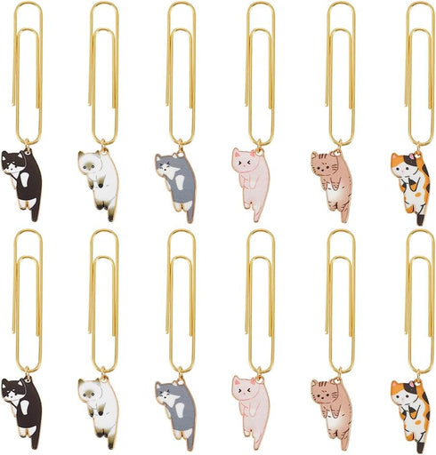 OLYCRAFT 12Pcs Cat Paperclips, 3 Inch Alloy Pendant Clips for Document Sorting and Organizing
