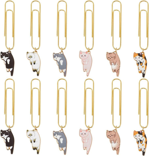 OLYCRAFT 12Pcs Cat Paperclips, 3 Inch Alloy Pendant Clips for Document Sorting and Organizing