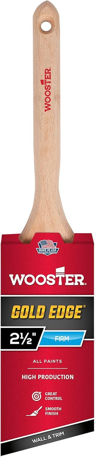 Wooster 5231-2 1/2 Series 5231 Edge Angle Brush, 2-1/2 Inch, White, Gold