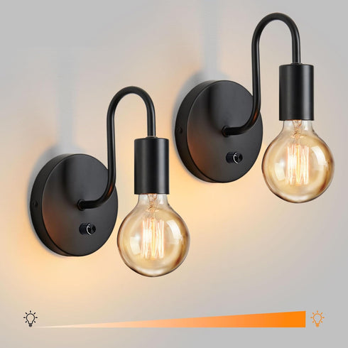 Glighone Vintage Dimmble Wall Lights Set of Two, Black Wall Sconces E26 Industrial