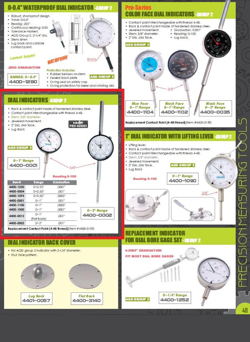 Pro Series by HHIP Dial Indicator, 4400-0001, .001" Graduation, 0-100 Reading, 0-1"