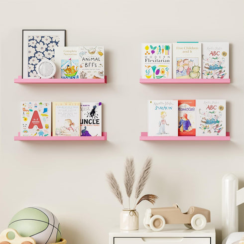Set 4,15.6 inch BYCY Metal Floating Shelves of Floating Bookshelves for Wall Mounted,Wide Magnetic Book Display Wall