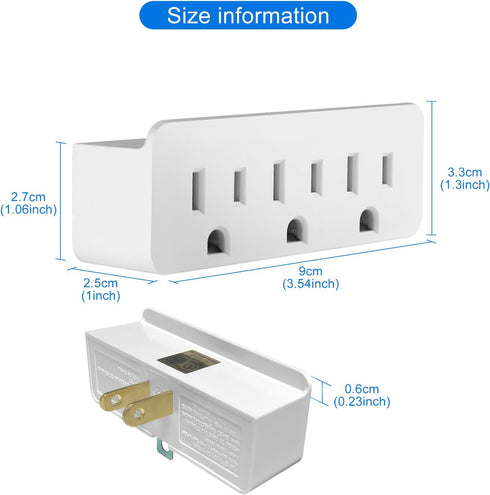 Grounded Adapter 3-Prong to 2-Prong Triple Outlet Converter, UL Listed 3 Pin to 2 Pin Plug Extender with 3 AC Outlets