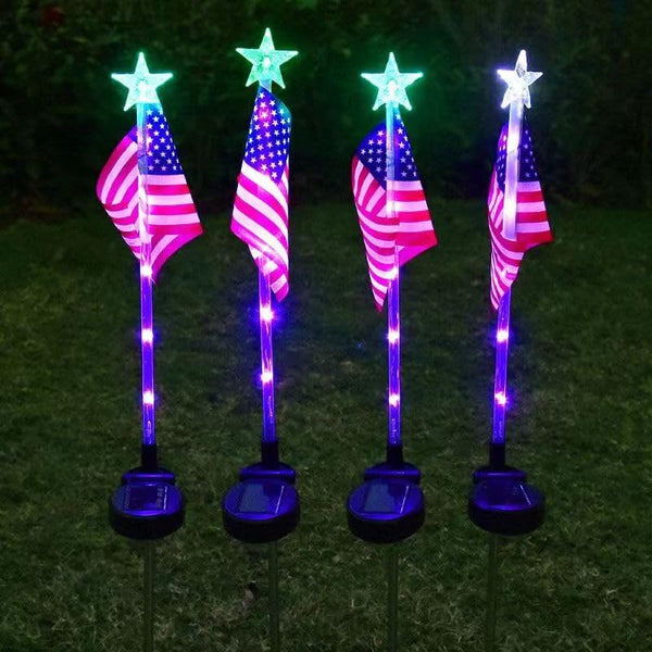US Flag Solar Garden Lights, 4 Pack 24 LED 7 Color Changing American Flag Landscape Light for 4th of July Decor