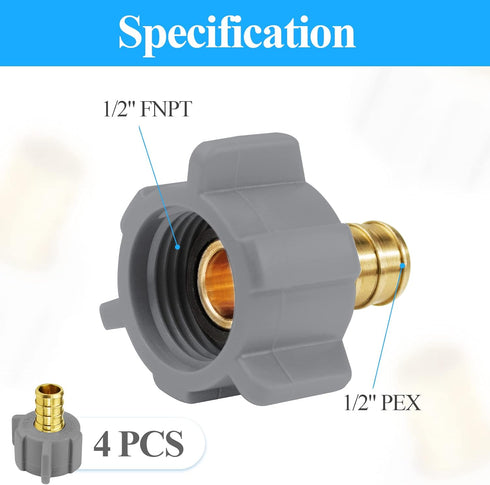 WiseWater 1/2“ PEX Faucet Connector, 4 PCS 1/2” PEX Barb x 1/2” FNPT Swivel Adapter RV Pex Fittings, Pex Fittings 1/2 Inch Brass Faucet PEX Connector with Stainless Steel Clamp and Copper Crimp Rings by WiseWater