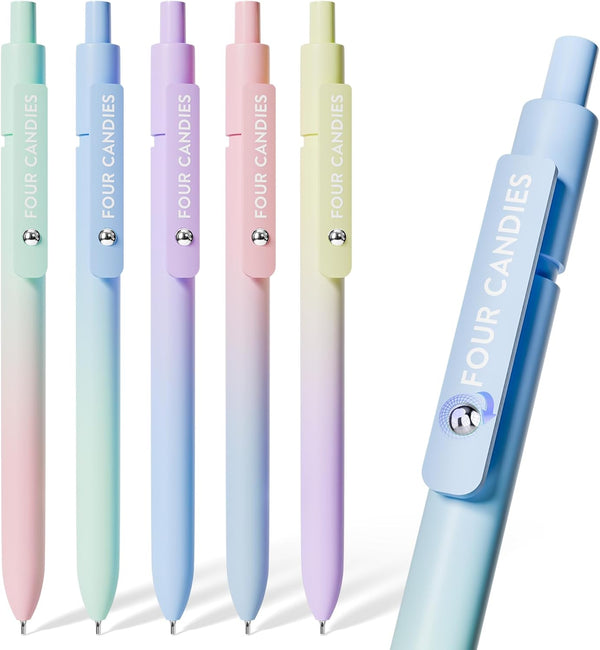 Four Candies Gel Pens, 5 Pcs 0.7mm Quick Dry Black Ink Pen
