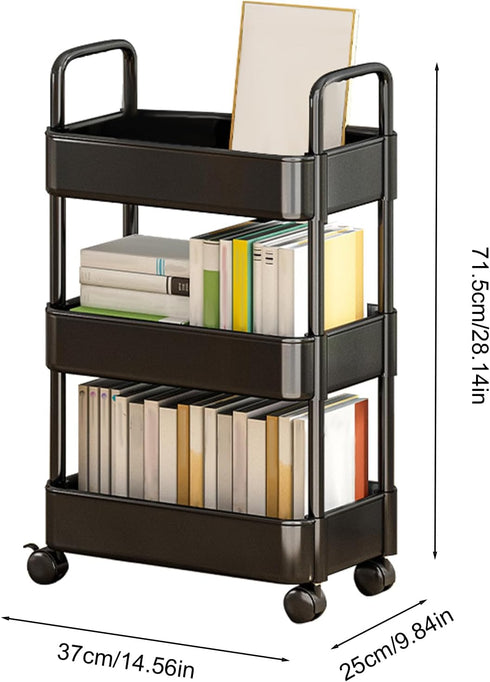 Generic Cart,3/4 Rolling Carts with Wheels | Rolling Book Tier Utility Rolling Carts with Wheels, Storage Trolley