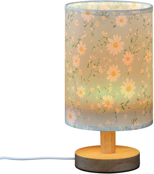 ALAZA Bedside Table Lamp for Bedroom Daisy Floral Nightstand LED Light Lamps with USB Port Linen Fabric Shade Table