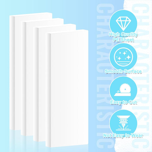 Gute HDPE Block White Plastic Sheet, High Density Polyethylene Rectangular Solid Tapping Block for DIY Projects (2 Pcs)