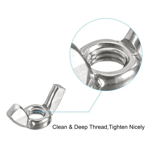 uxcell #10-24 25 304 Wing Nut Pcs, Stainless Steel Butterfly Wing Nuts Fasteners Parts Hand Twist Tighten Wing Nuts