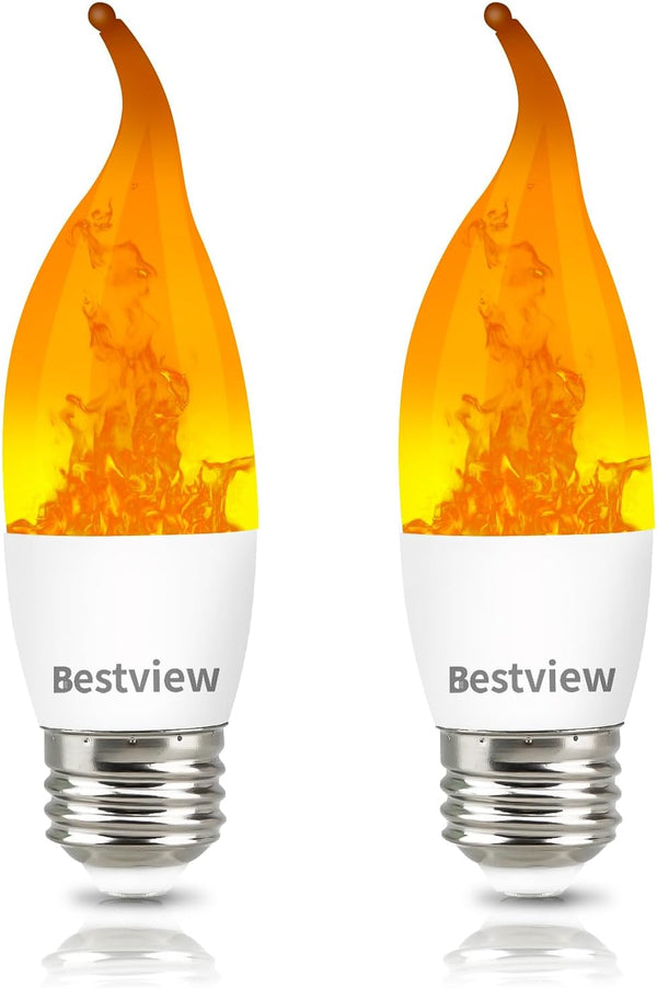 Bestview LED Flame Effect Light Bulbs, Smart E26 Chandelier Base Flickering Candle Light Bulb, 2 Pack