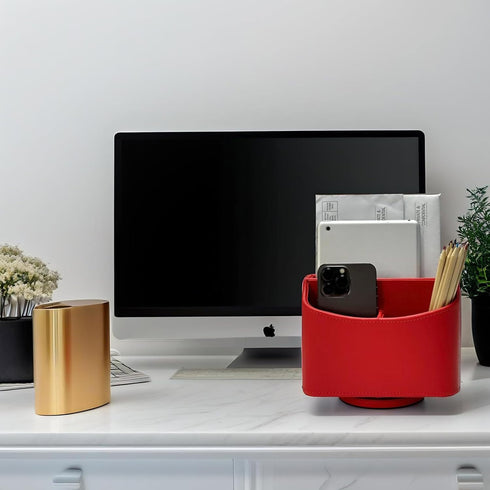 UnionBasic Rotating Desk Organizer, 360 Degree Spinning Caddy for TV Guide, Mail, Remote Controller Holder, Red