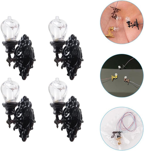 4 1:12 Yardwe Miniature Wall Lamp - Pcs Scale Led Dollhouse Wall Sconces Tiny Lights for Miniature House Accessories